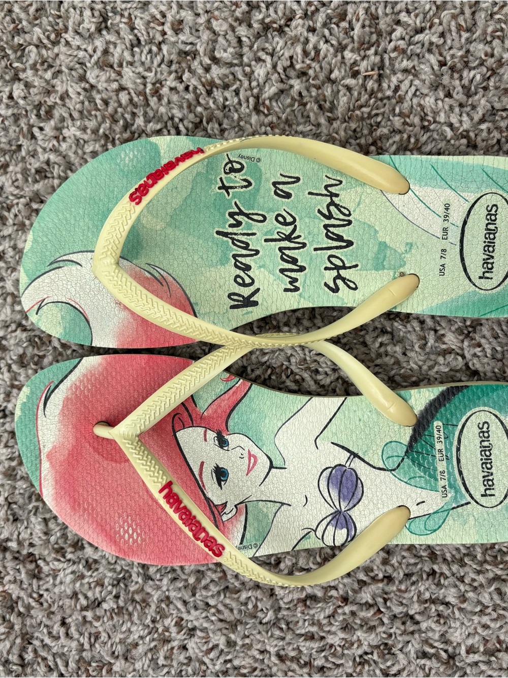 Havaianas Kids Flip Flops — Mint, Coral & Yellow Ariel Graphic